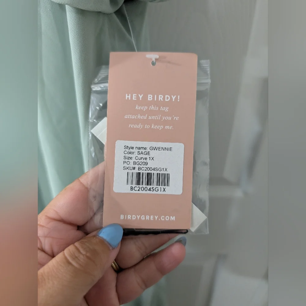 NWT Birdy Grey, Gwennie Dress, 1X, Sage, Chiffon Bridesmaid Formal Dress POCKETS - Picture 4 of 6
